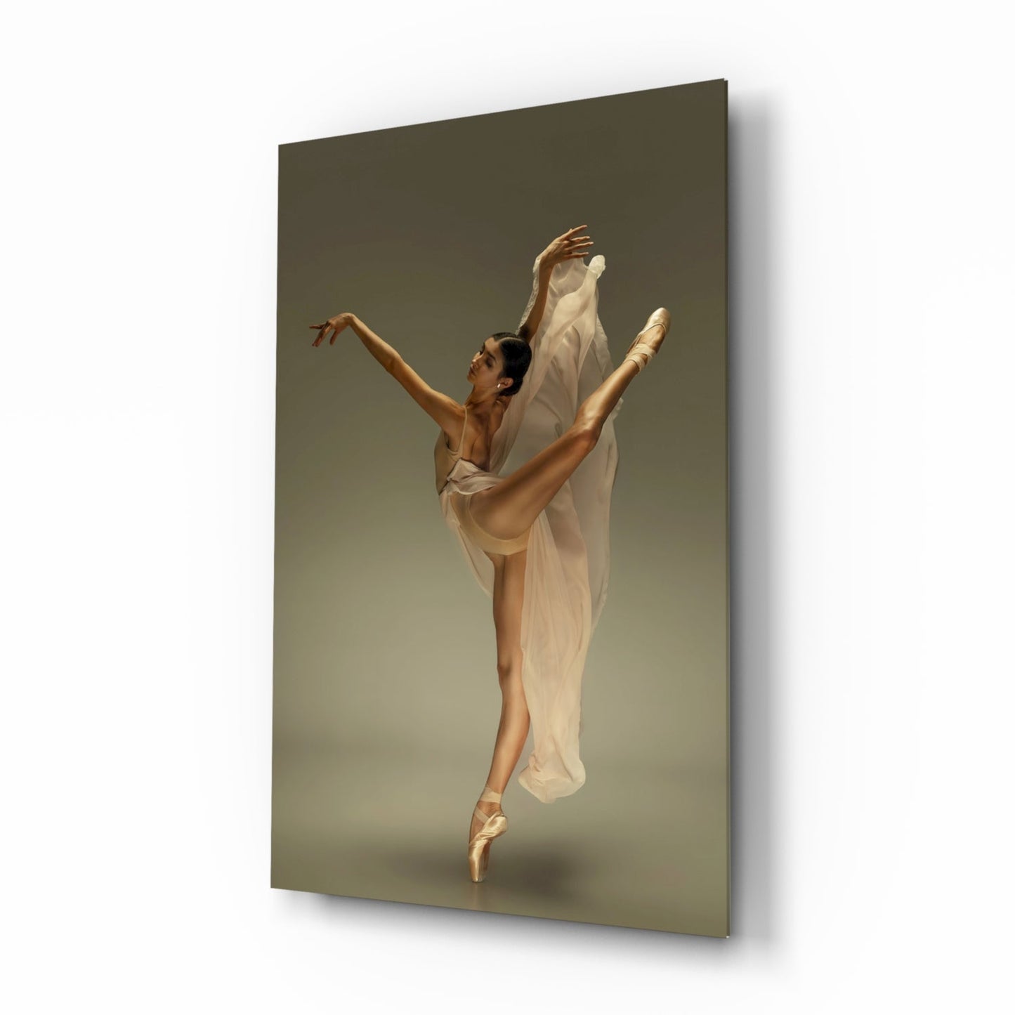 Arched Beige Veil Ballerina Glass Wall Art