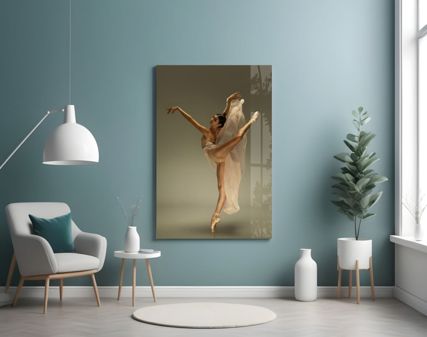 Arched Beige Veil Ballerina Glass Wall Art