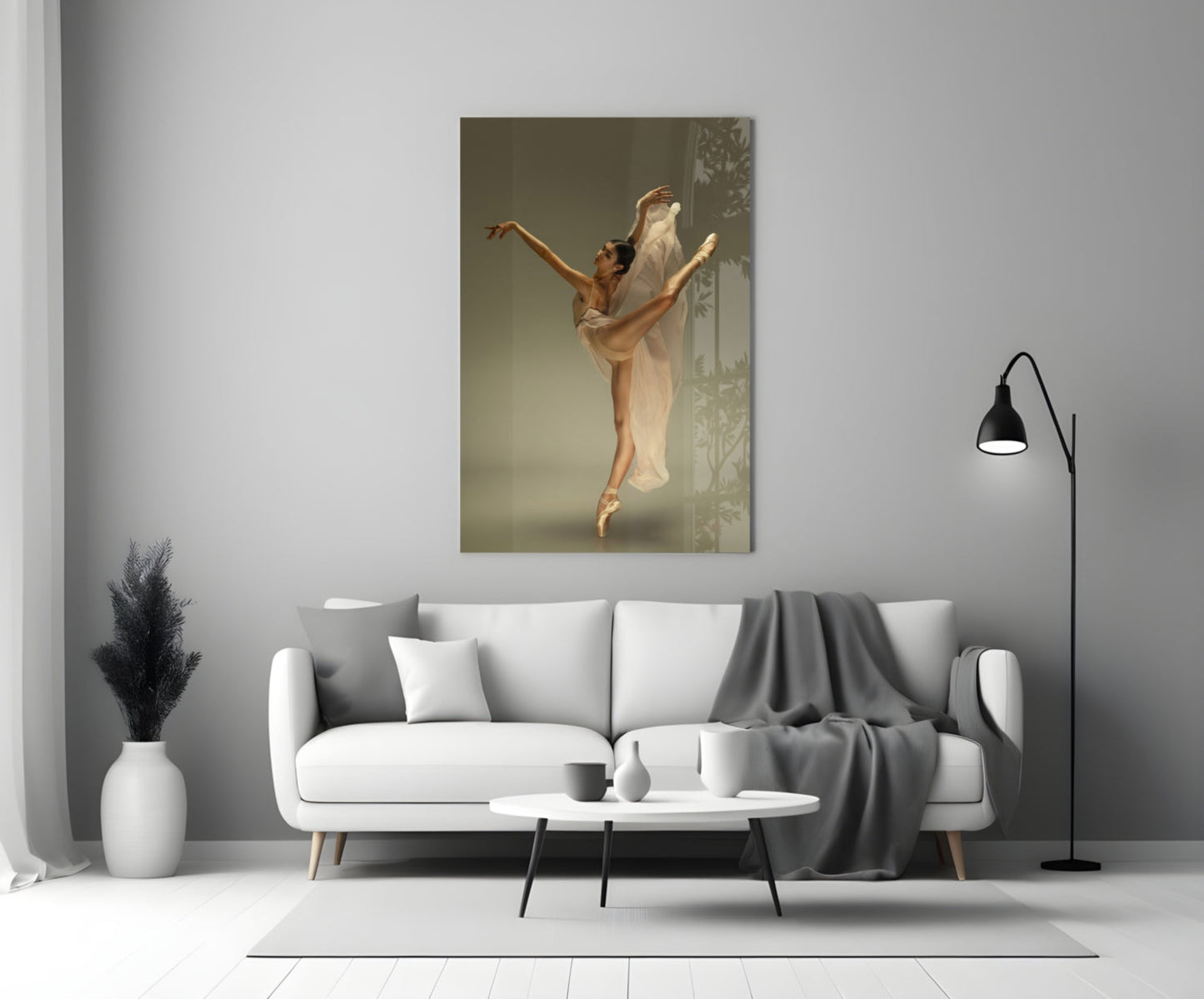 Arched Beige Veil Ballerina Glass Wall Art