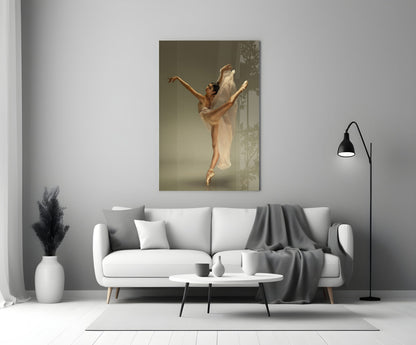 Arched Beige Veil Ballerina Glass Wall Art