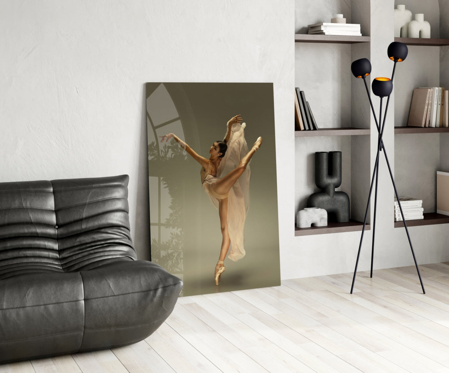 Arched Beige Veil Ballerina Glass Wall Art