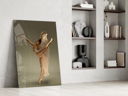 Arched Beige Veil Ballerina Glass Wall Art