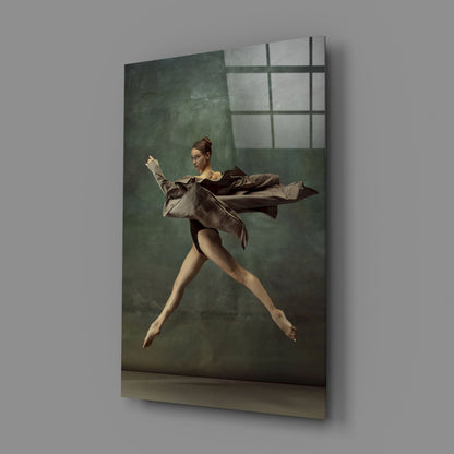 Leaping Ballerina Brown Drape Glass Wall Art