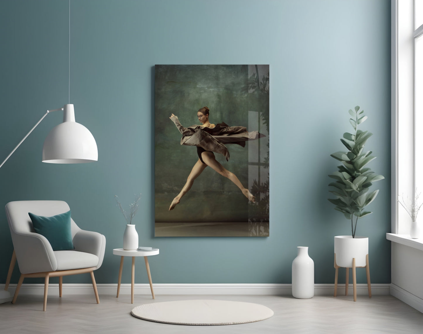 Leaping Ballerina Brown Drape Glass Wall Art