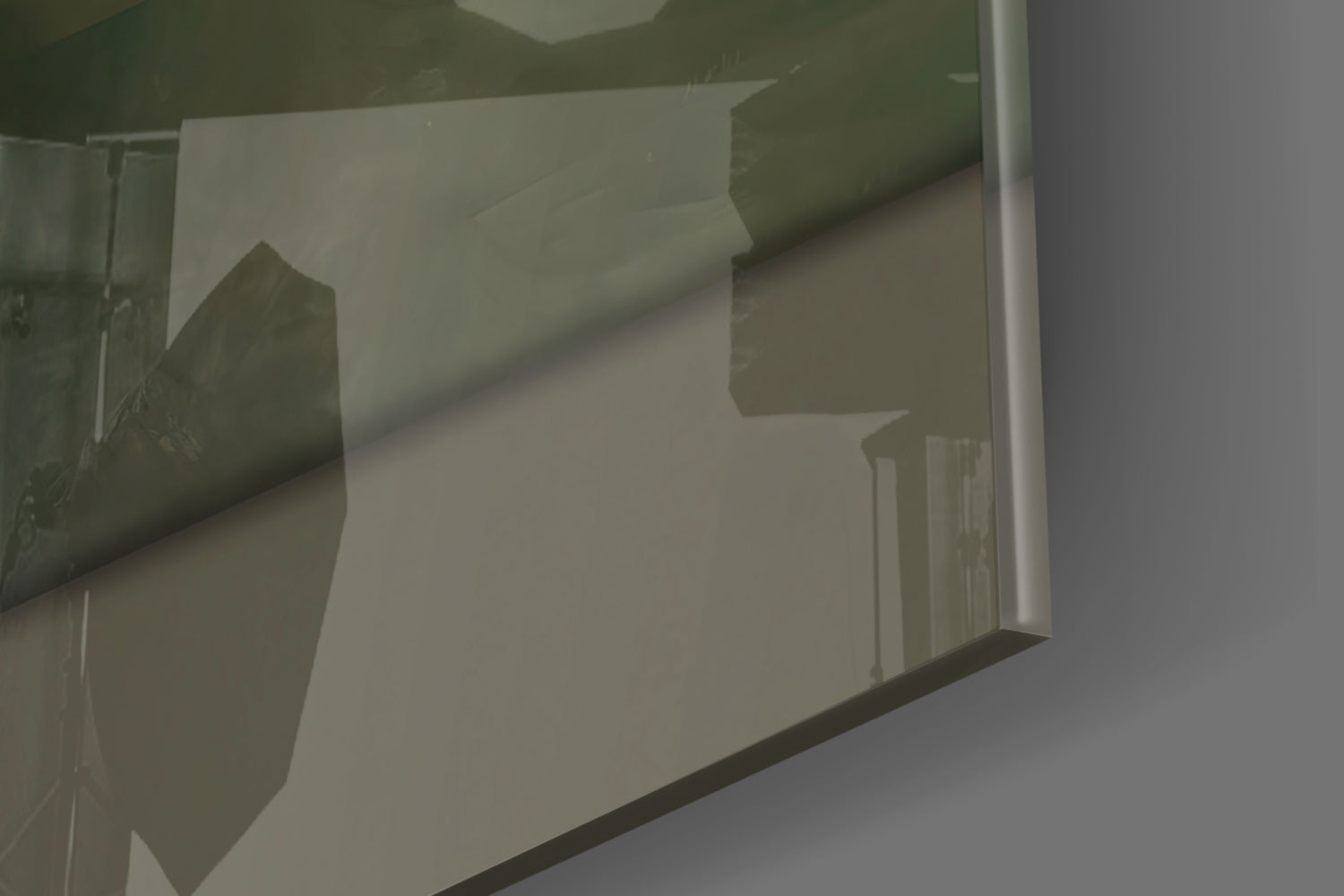 Close-up angled view of frosted glass panel showing shadow cast by fence railings and natural light gradient across surface.