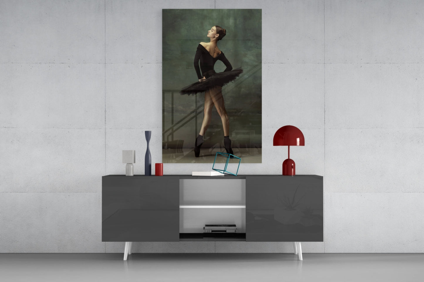 Poised Black Tutu Ballerina Glass Wall Art