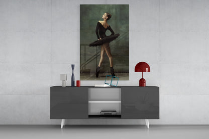Poised Black Tutu Ballerina Glass Wall Art