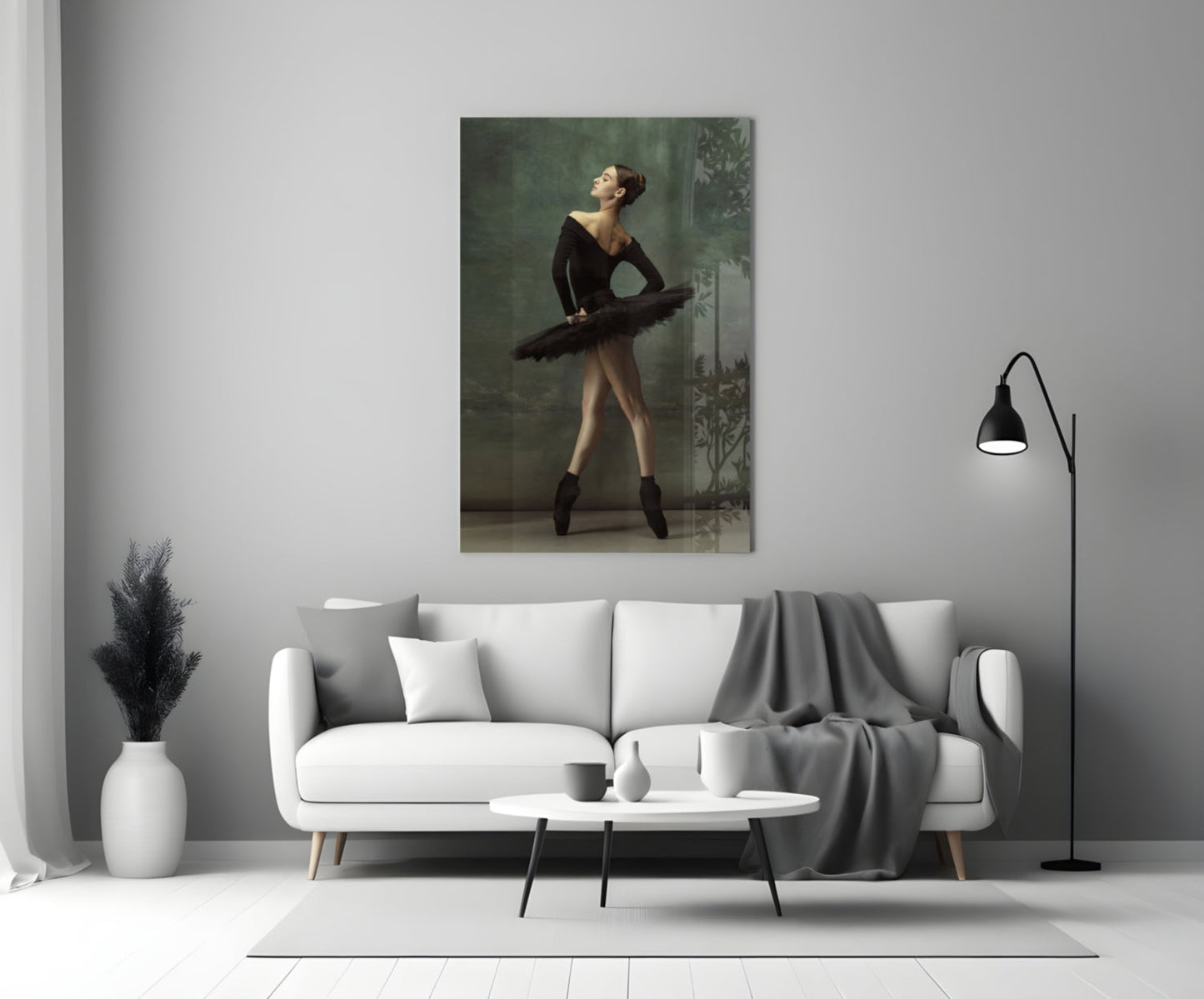 Poised Black Tutu Ballerina Glass Wall Art