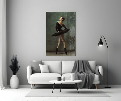 Poised Black Tutu Ballerina Glass Wall Art