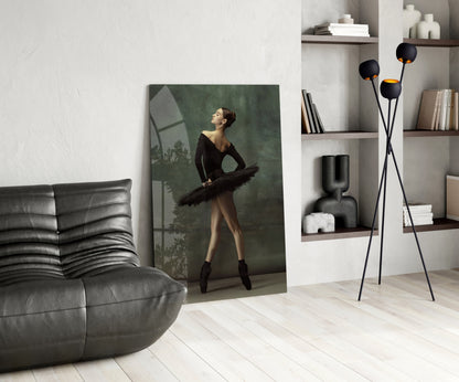 Poised Black Tutu Ballerina Glass Wall Art
