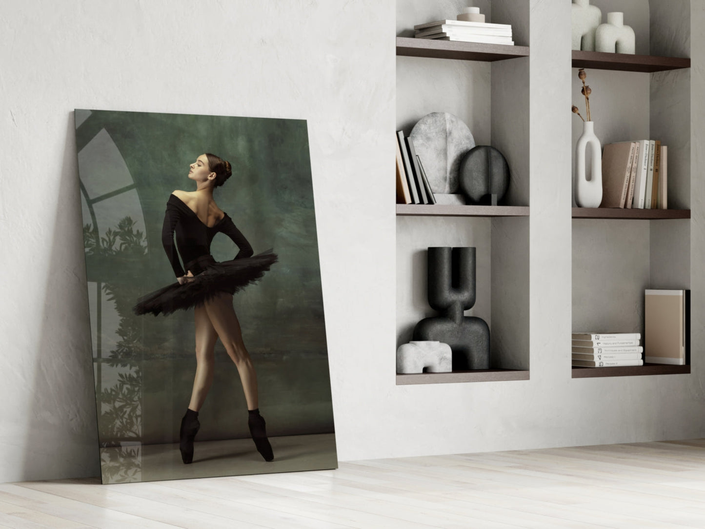 Poised Black Tutu Ballerina Glass Wall Art