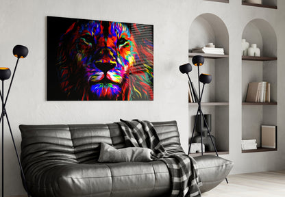 Vivid Neon Pop Art Lion Glass Wall Art