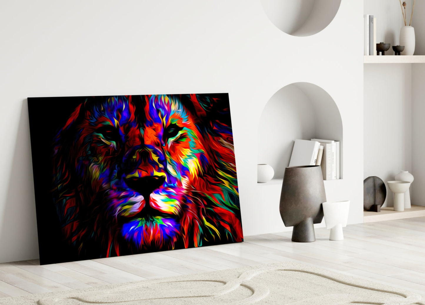 Vivid Neon Pop Art Lion Glass Wall Art