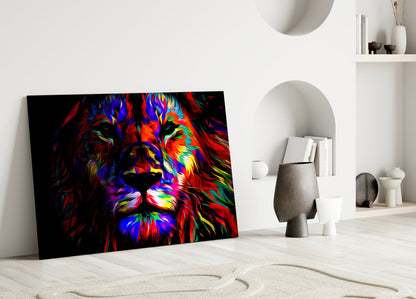 Vivid Neon Pop Art Lion Glass Wall Art