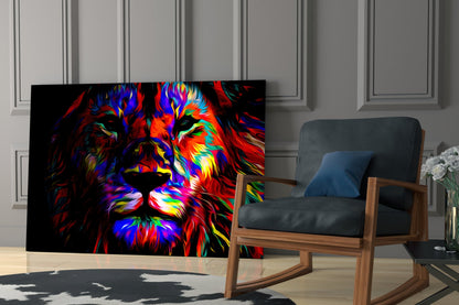 Vivid Neon Pop Art Lion Glass Wall Art