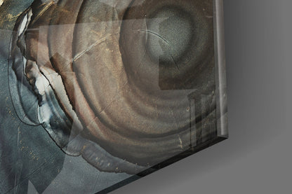 Swirled Copper And Blue Ink Marble Glass Wall Art