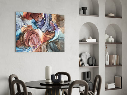Swirled Copper And Blue Ink Marble Glass Wall Art
