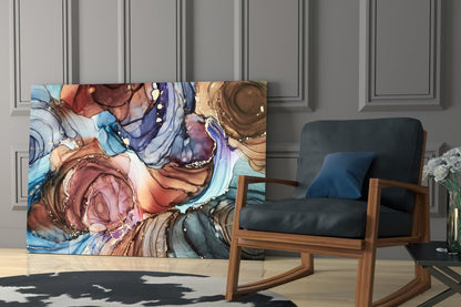Swirled Copper And Blue Ink Marble Glass Wall Art