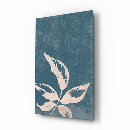 Blue Cyanotype Leaf Silhouette Glass Wall Art
