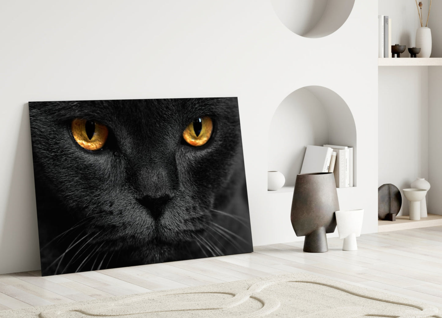 Golden Eyed Black Cat Glass Wall Art