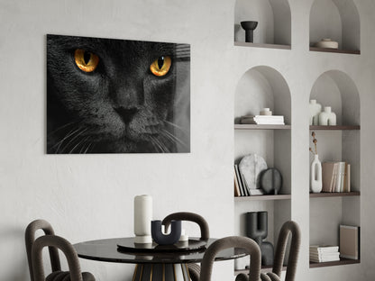 Golden Eyed Black Cat Glass Wall Art