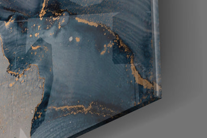 Navy Blue And Gold Veined Marble Glass Wall Art