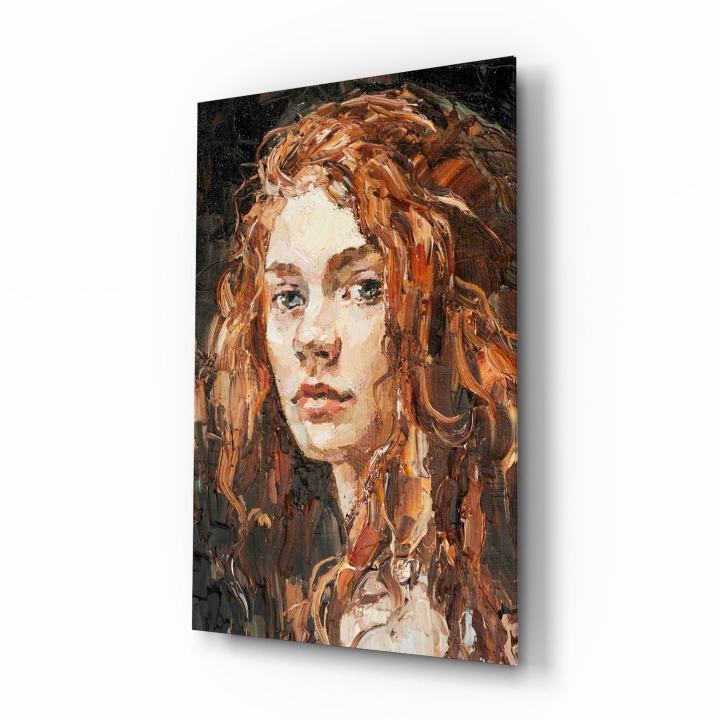 Copper Curls Woman Oil Portrait Glass Wall Art