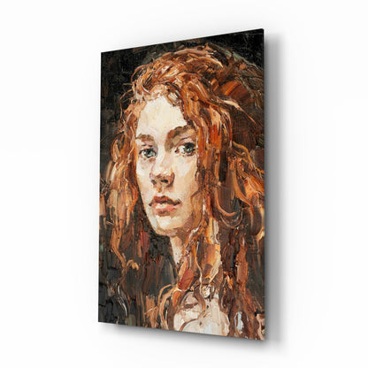 Copper Curls Woman Oil Portrait Glass Wall Art