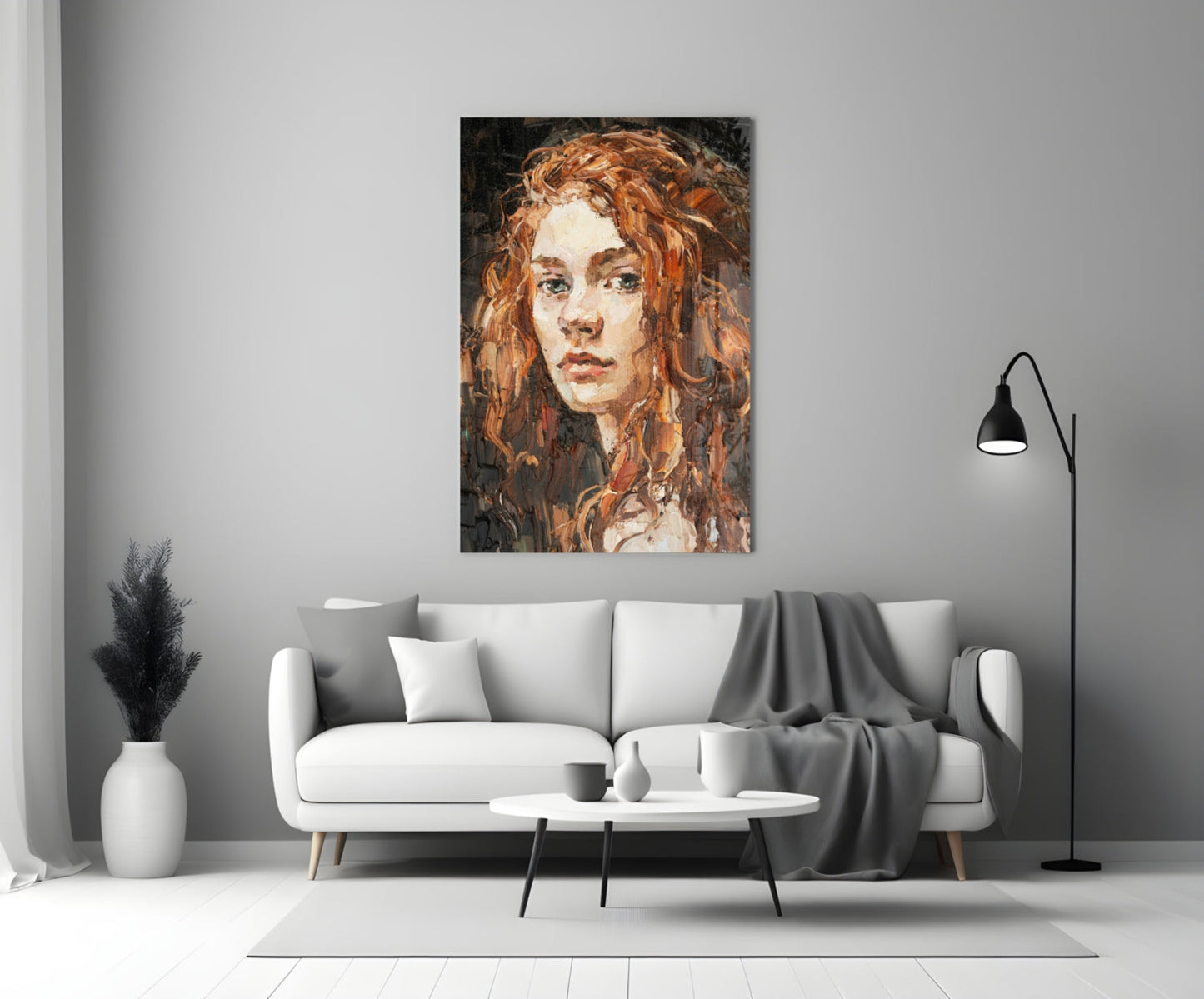 Copper Curls Woman Oil Portrait Glass Wall Art