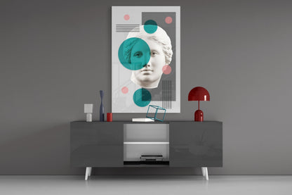 Teal Circles Venus Bust Collage Glass Wall Art