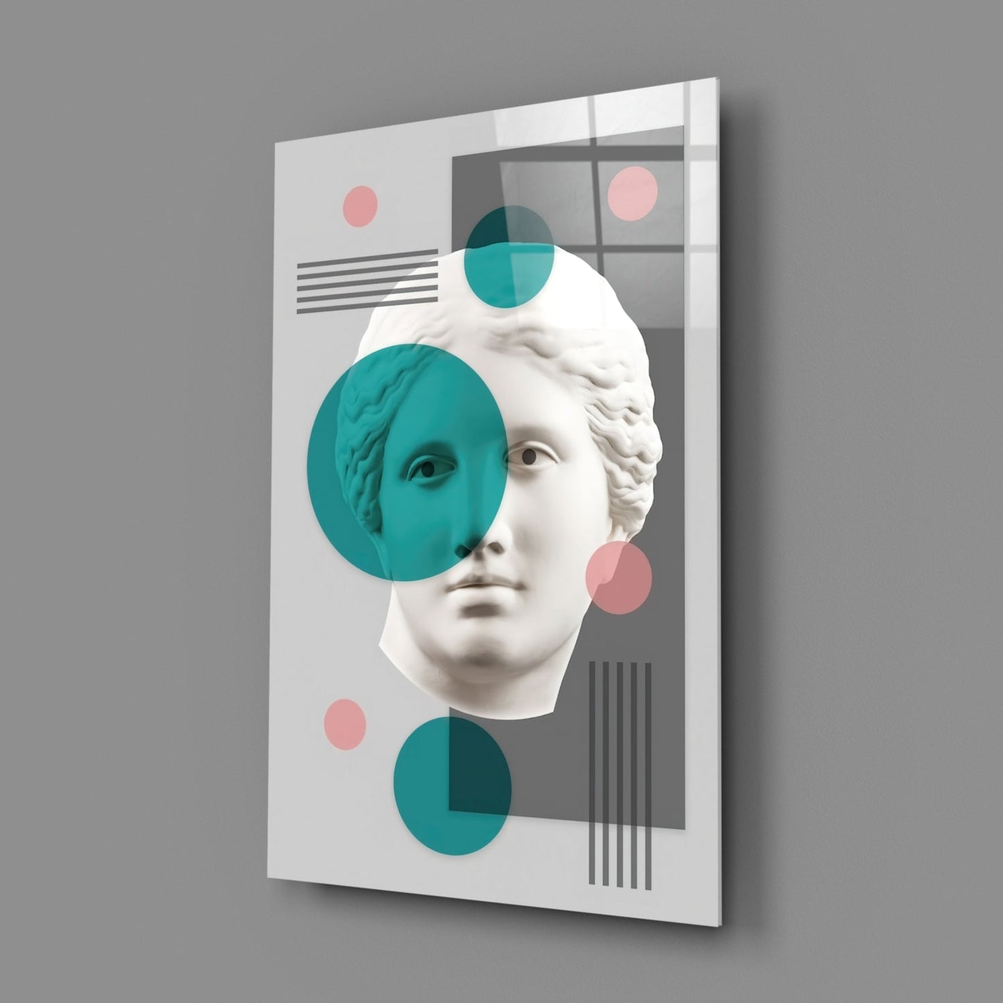 Teal Circles Venus Bust Collage Glass Wall Art