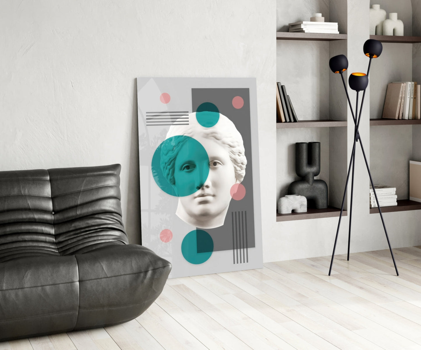 Teal Circles Venus Bust Collage Glass Wall Art