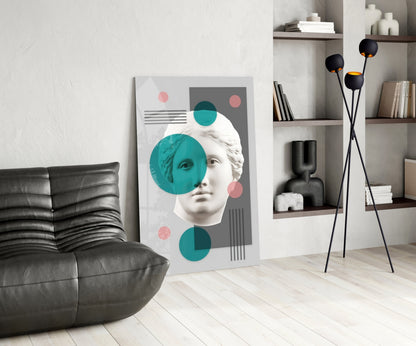 Teal Circles Venus Bust Collage Glass Wall Art