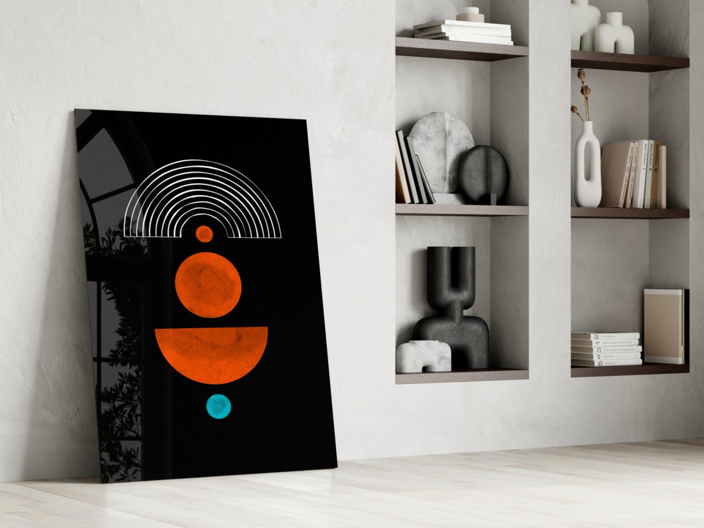 Orange Sun and Half Moon Arch Glass Wall Art