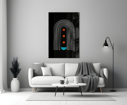 White Arch Lines Orange Dots Teal Glass Wall Art