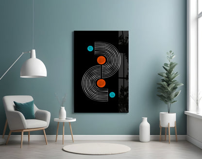 Black Mid Century S Arch Orange Dots Glass Wall Art