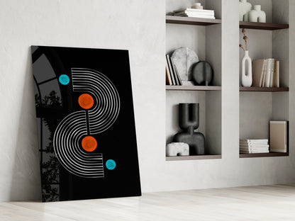 Black Mid Century S Arch Orange Dots Glass Wall Art