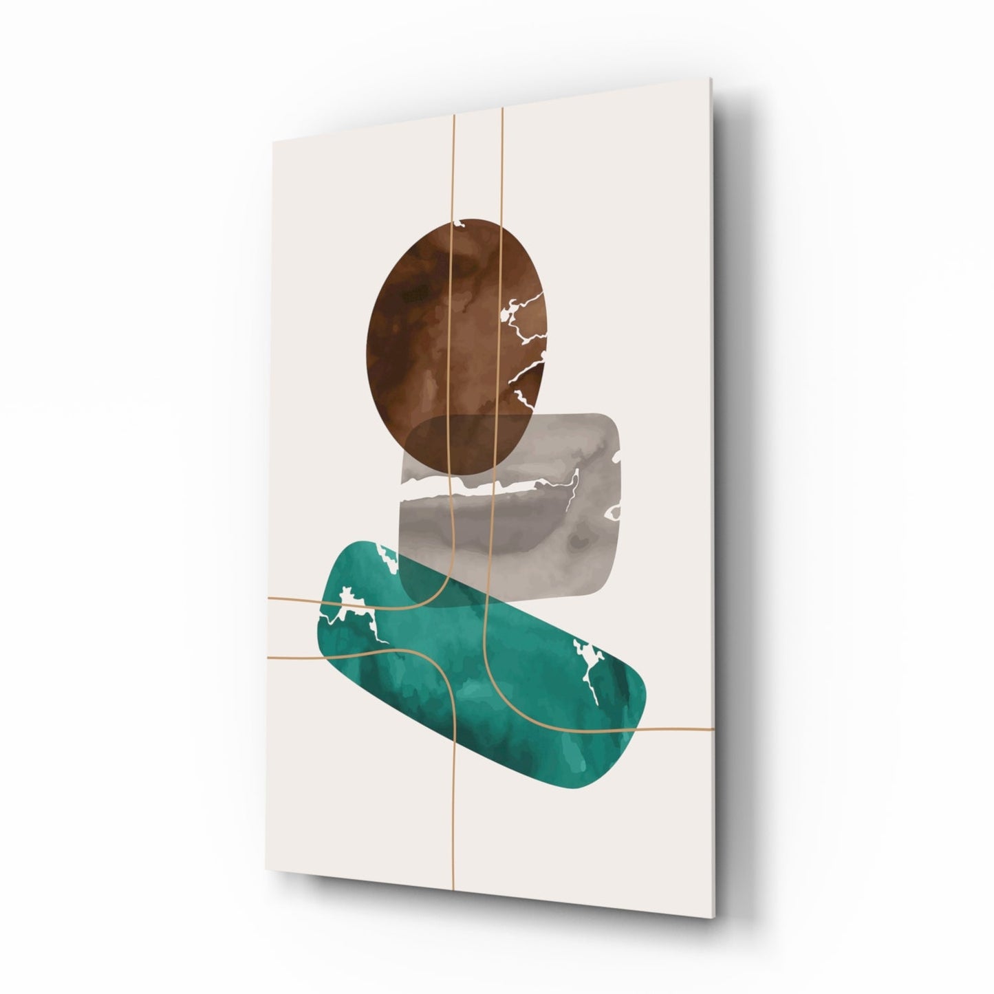 Brown Circle And Teal Capsule Forms Glass Wall Art