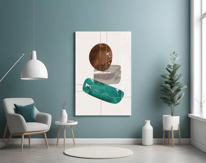 Brown Circle And Teal Capsule Forms Glass Wall Art