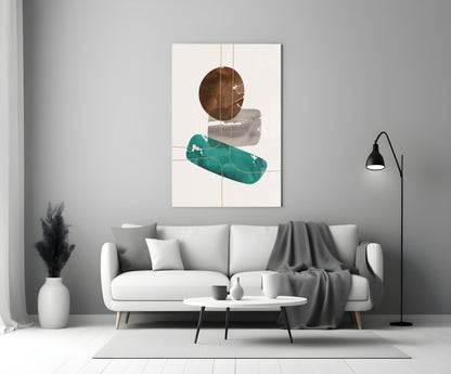 Brown Circle And Teal Capsule Forms Glass Wall Art