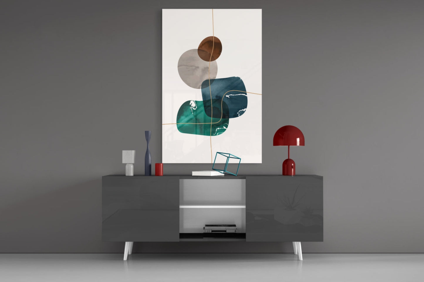 Stacked Navy Teal Ink Blobs Glass Wall Art