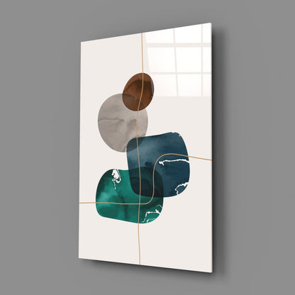 Stacked Navy Teal Ink Blobs Glass Wall Art