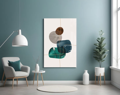 Stacked Navy Teal Ink Blobs Glass Wall Art