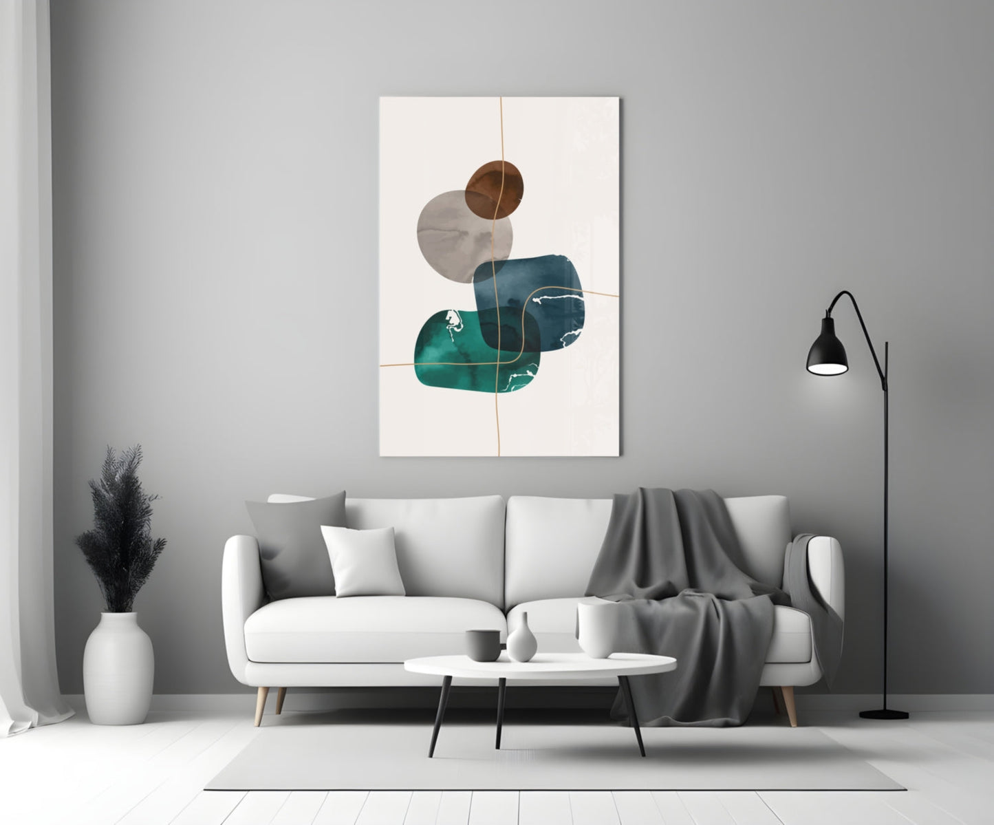 Stacked Navy Teal Ink Blobs Glass Wall Art