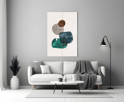 Stacked Navy Teal Ink Blobs Glass Wall Art