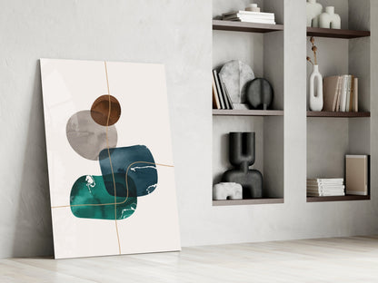 Stacked Navy Teal Ink Blobs Glass Wall Art