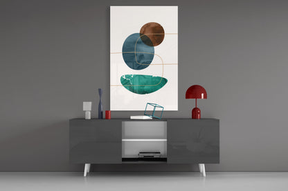 Teal Bowl And Navy Circle Shapes Glass Wall Art