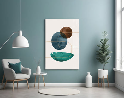 Teal Bowl And Navy Circle Shapes Glass Wall Art