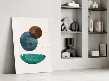 Teal Bowl And Navy Circle Shapes Glass Wall Art