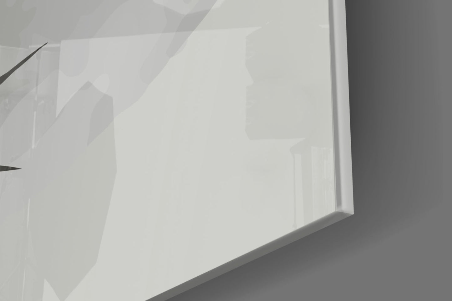 Close-up angled view of translucent white glass panel with subtle yellow tones and shadow details visible through surface.